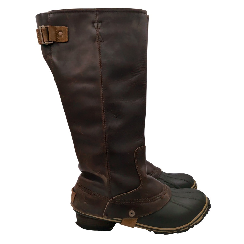 Sorel Slimpack Riding Tall Boots Brown Leather Knee High Waterproof Womens 8.5